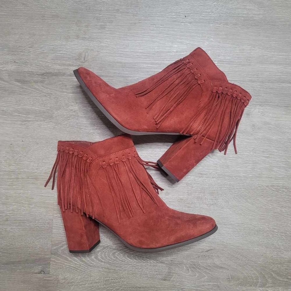 Nine West Red Fringe Heeled Boots - Picture 2 of 12